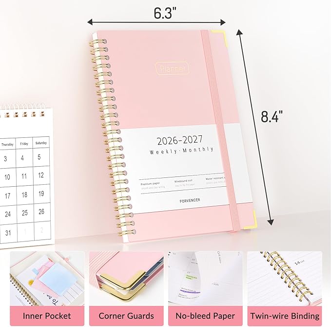 Forvencer Academic Planner 2026-2027, Hardcover Calendar Planner Weekly & - Image 6