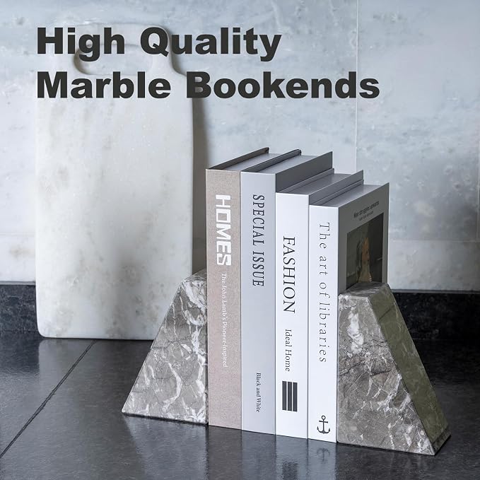 Marble Bookends for Heavy Books, Decorative Bookends for Shelves, Durable and - Image 6