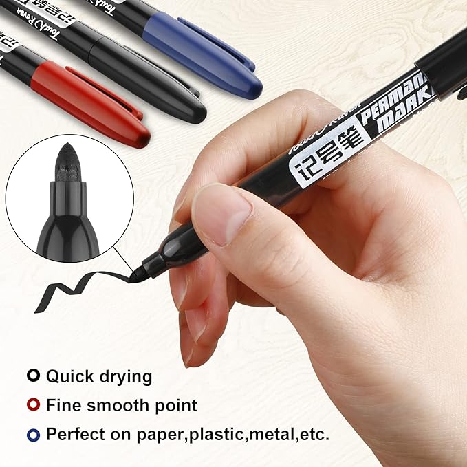 Thenshop 300 Pack Permanent Markers Bulk First Day of School Back to School Supplies Fine Point Waterproof Marker Works on Plastic, Wood, Stone, Metal, Glass for Office Classroom(Black, Red, Blue)-DeskLoop Office