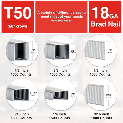 SHALL Heavy Duty T50 Staples and 18GA Brad Nails Combo Kit, 8000-Count - Image 4