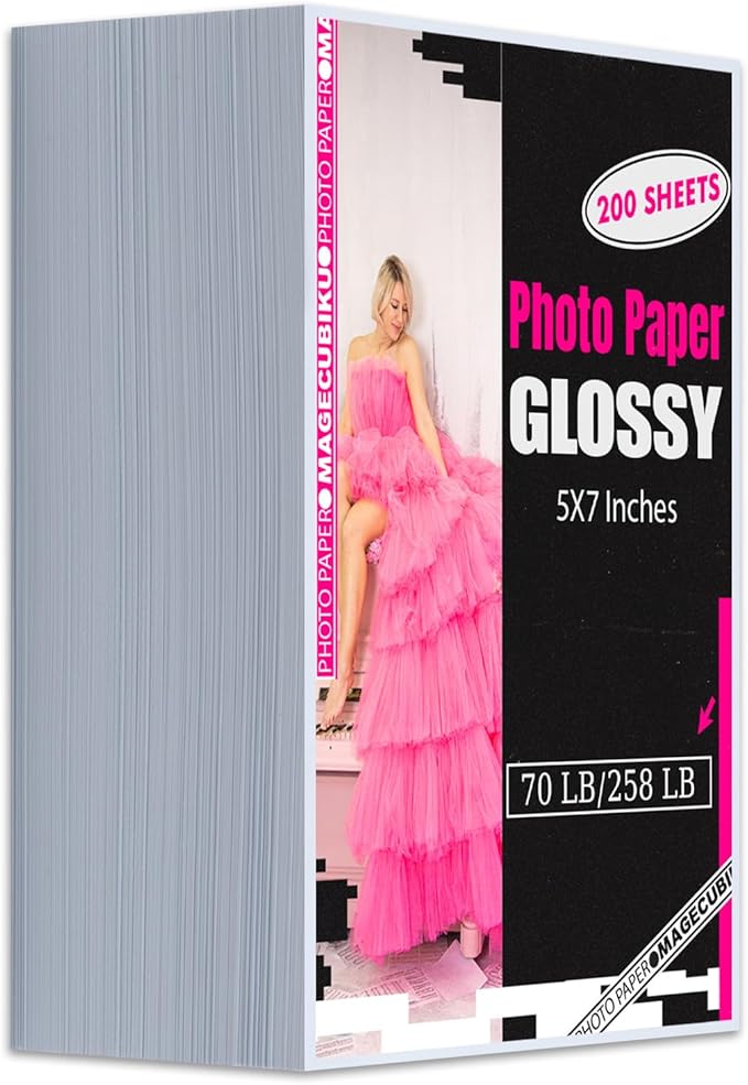 Glossy Photo Paper 5x7 Inches,200 Sheets 70 lb/258 gsm Premium Heavyweight Photographic Paper for Inkjet Printer Instant Dry Professional Postcard Picture Use Dye Ink-DeskLoop Office