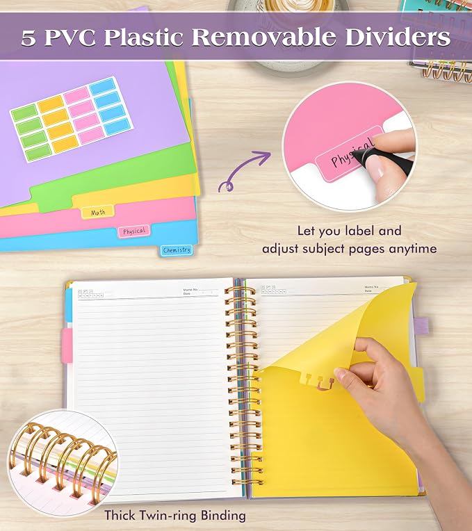 Spiral Notebook Journal with Removable Dividers Tabs, 300 Pages Hardcover - Image 3