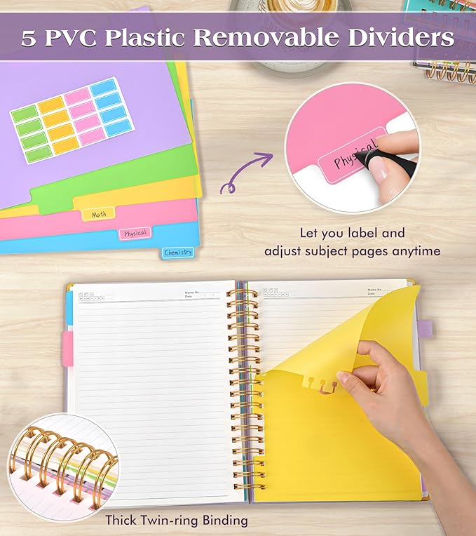Spiral Notebook Journal with Removable Dividers Tabs, 300 Pages Hardcover - Image 3