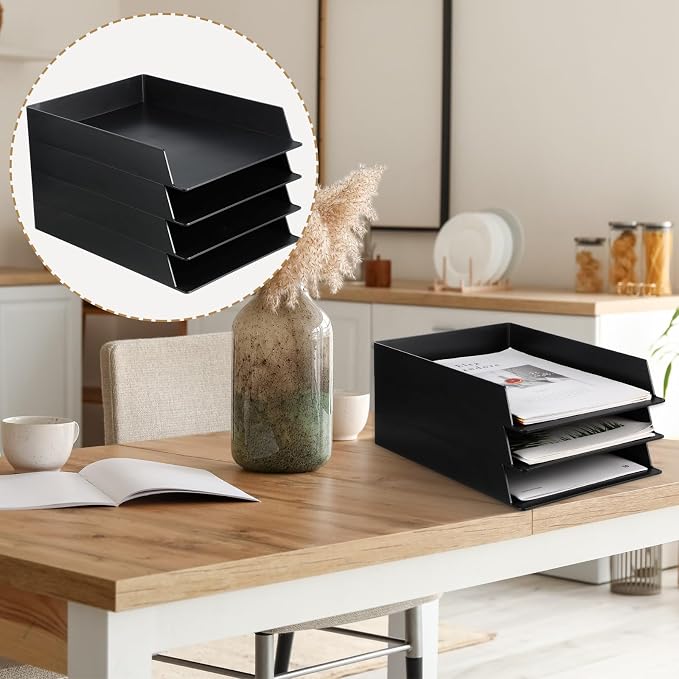 Wenqik 12 Pcs Stackable Paper Trays Rectangular Plastic Desk Holder Desktop - Image 6