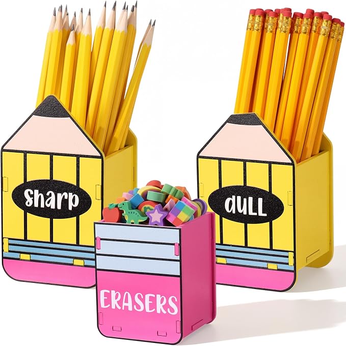 DoubleFill 3 Pcs Sharp and Dull Pencil Holder Eraser Buckets Wooden Shaped by DoubleFill