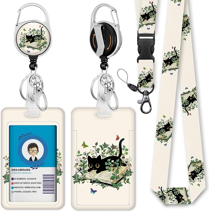 Giancomics Lanyards for Id Badges, Book Black Cat ID Badge Holder by Giancomics