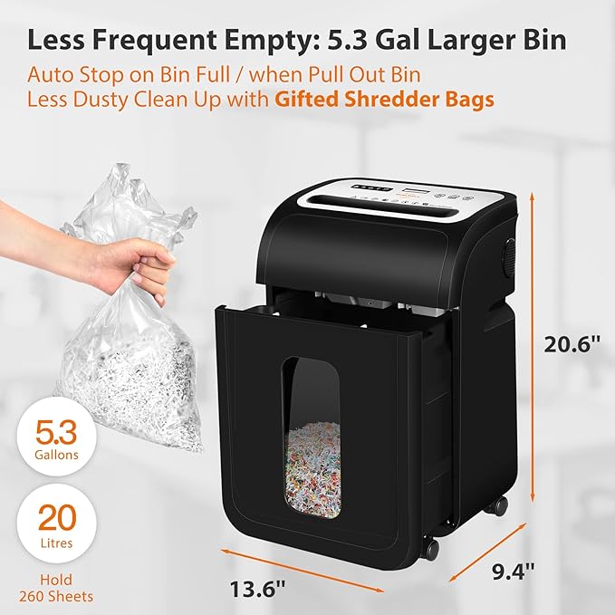 Paper Shredder for Home Office14-Sheet 60-Mins Micro Cut Shredder with US Patented Blade,Shred Card/CD/Clip/Staple,for Home Use Heavy Duty,AUTO Jam Proof,5.3-Gallon Pullout Bin(ETL)-DeskLoop Office