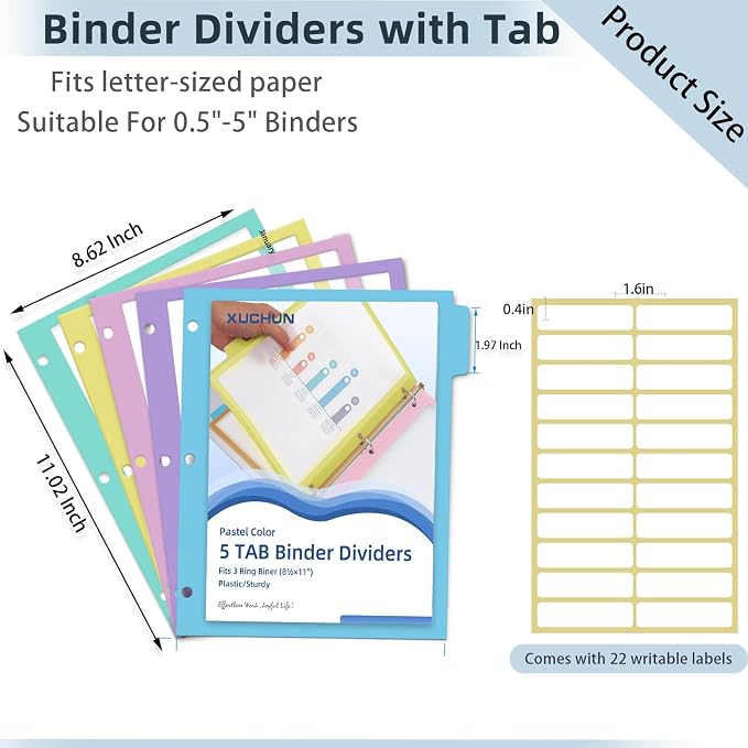 30Pcs/6 Set 5 Tab Clear Plastic Binder Dividers - Image 2