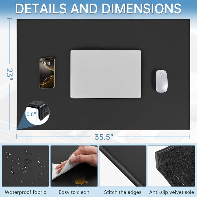 AKOZLIN 35.4"x22.8" Soft PU Leather Surface Office Desk Mouse Mat Pad - Image 3