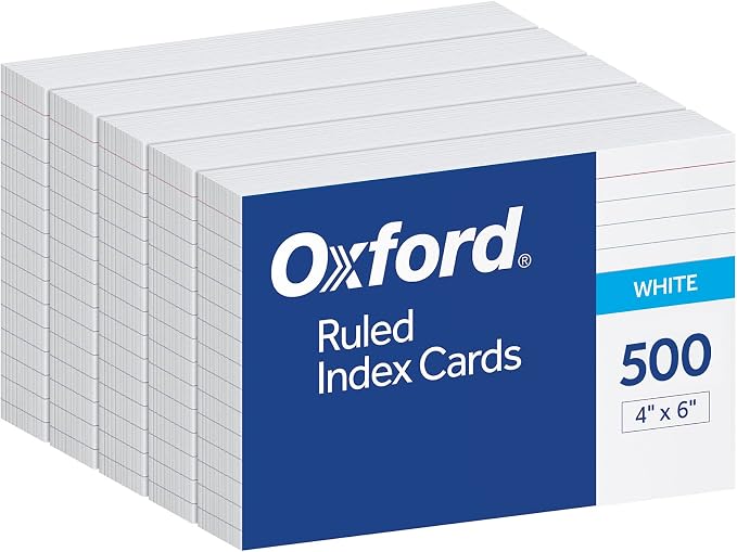 Oxford Index Cards, 500 Pack, 4x6 Index Cards, Ruled on Front, Blank on Back by Oxford