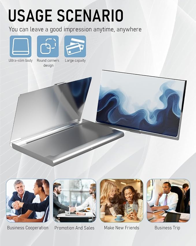 Business Card Metal Slim Organizer, Professional Stainless Steel Square Pocket - Image 6