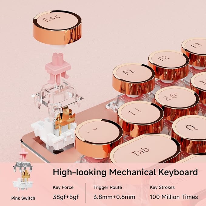 EWEADN Typewriter Style Mechanical Gaming Keyboard, Wired Mechanical Keyboards,104 Keys Backlit LED Keyboards, Media Control Knob, Wired Computer Keyboard Pink Switch for Windows/Mac/PC-Pink-DeskLoop Office