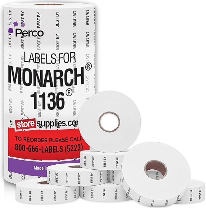 Perco Best by Labels for Monarch 1136 Price Gun - 8 Rolls, 14,000 Marking Labels-DeskLoop Office