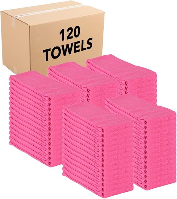 Arkwright Surgical Huck Towels - (Bulk Case of 120) Lint Free & Highly Absorbent Pre-Treated Cotton Cleaning Cloths, Perfect for Medical, Auto Detailing, Window, and Shop, 16 x 26 in, Pink-DeskLoop Office
