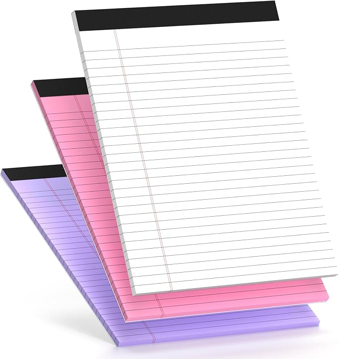 3 Pack Legal Pads 8.5 x 11 Note Pads Colored Paper Wide Ruled Lined Paper by Nichela