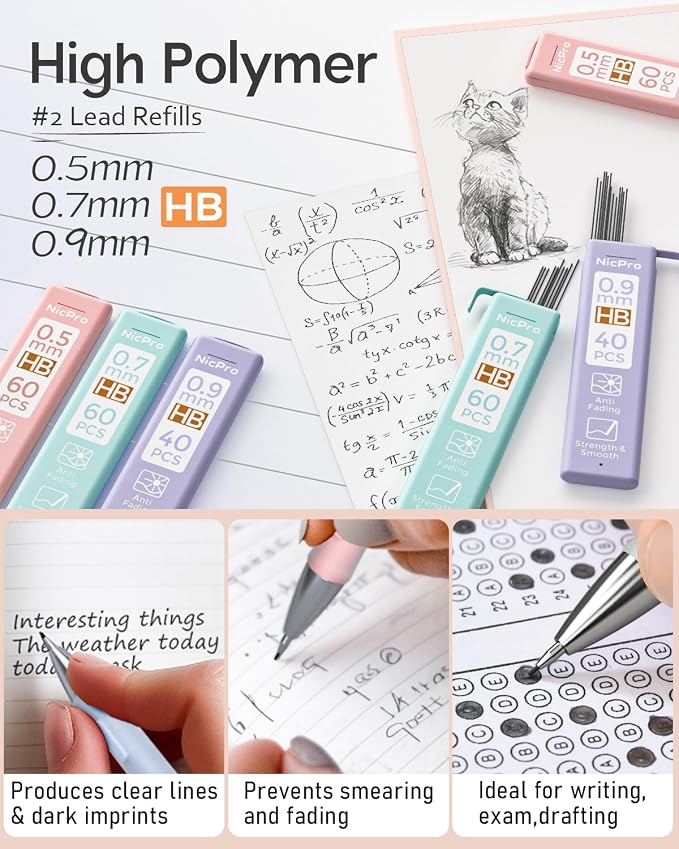 Nicpro 6PCS Pastel Mechanical Pencil Set, Cute Mechanical Pencils 0.5 mm & 0.7 - Image 2