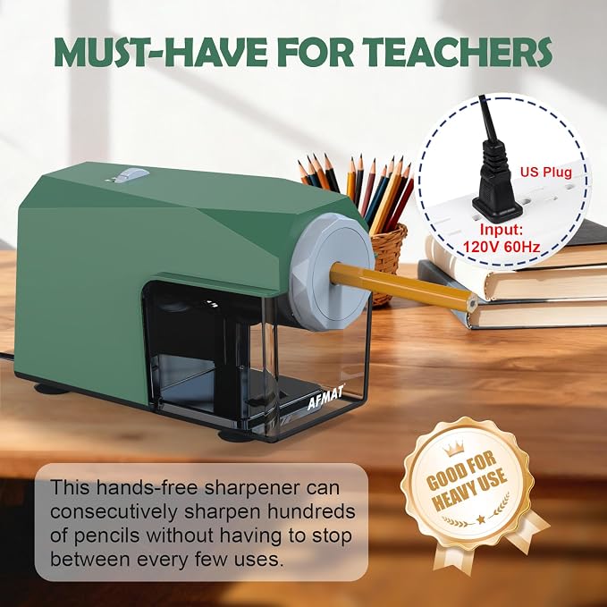AFMAT Electric Pencil Sharpener, Fast & Hands-Free, 10K+ Uses, 5 Nibs, Fully - Image 8