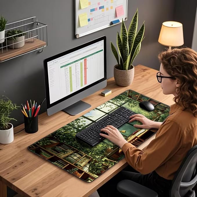 Green Library Study Room Large Gaming Mouse Pad 31.5"x15.7"｜XXL Desk Mat - Image 2