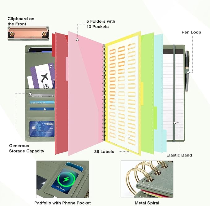 Clipboard with Storage for Men Women, Leather Padfolio Portfolio Organizer 5 - Image 3