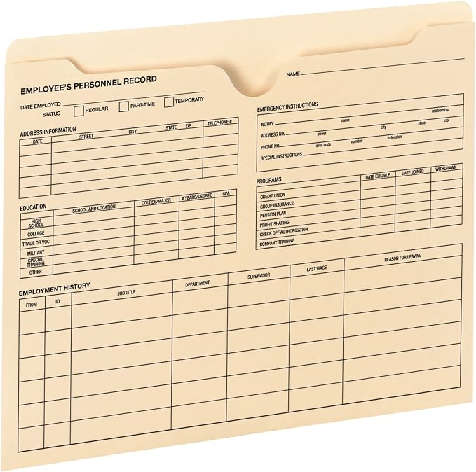 Smead Employee Record File Jacket, Reinforced Straight-Cut Tab, Flat-No - Image 2