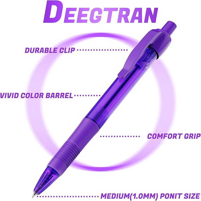 deegtran Pens Bulk, 30 Pack No Bleed Purple Ink Click Pens - Image 2