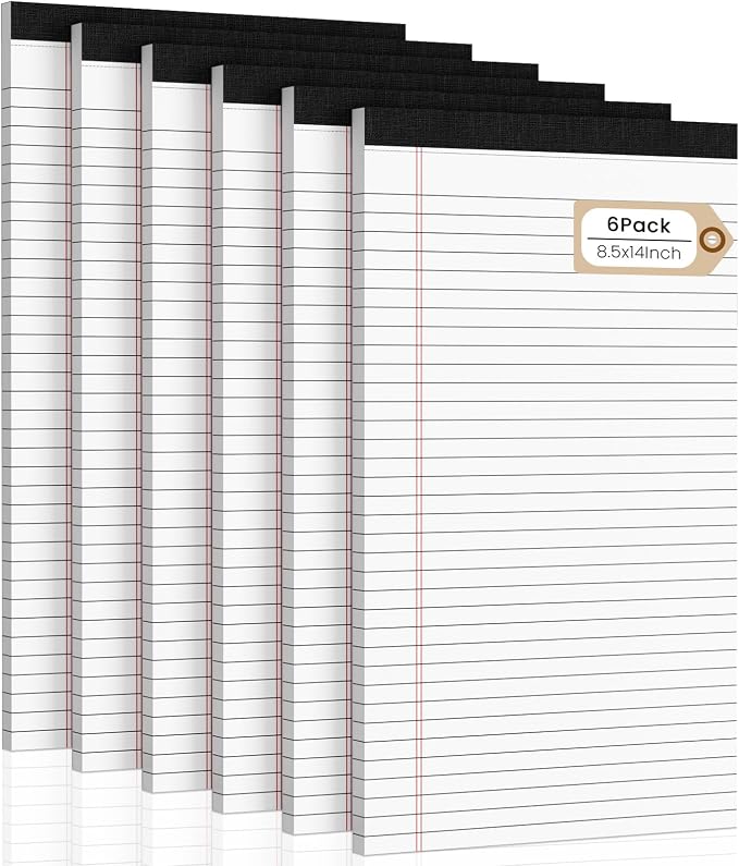 Legal Pads 8.5 x 14 Note Pads, 6 Pack Writing Pads Wide Ruled Notepads by NotePads