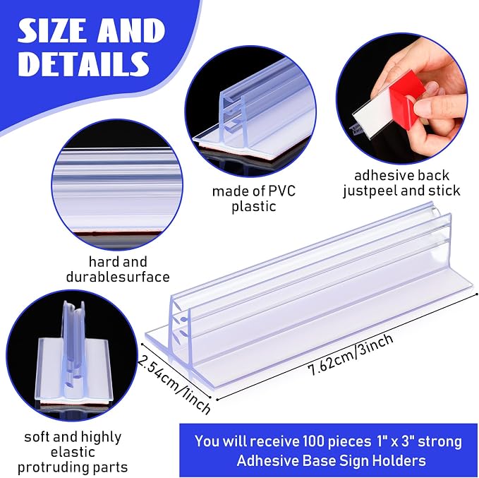Fulmoon 100 Pcs Sign Holder, Adhesive Base Sign Holders Multiple Uses - Image 2