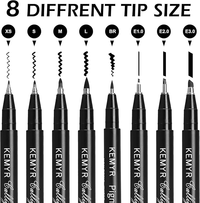 8 Micro Fine liner Drawing Art Pens Calligraphy Pens: XS-E3.0 Size Black Art supplies Waterproof Archival Black Ink Markers For Artists,Use for Professional Watercolor,Sketching-DeskLoop Office