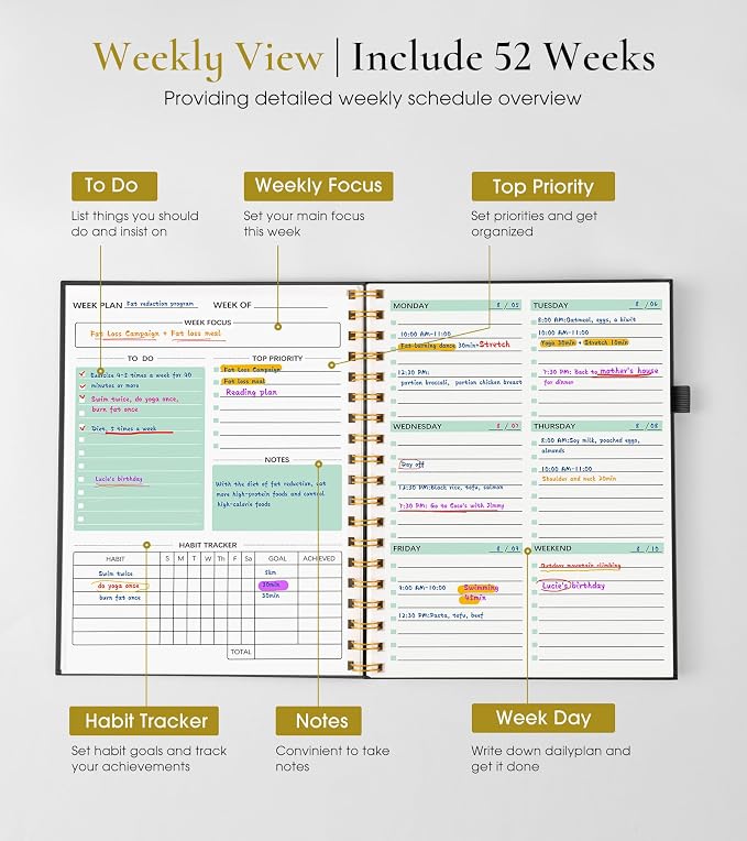 Undated Weekly and Monthly Planner, B5 Large Weekly To Do List Notebook - Image 3