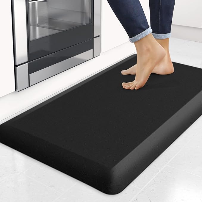 4/5 Inch Thick Kitchen Mats for Floor, StepRite Kitchen Rug for Standing Desk, Non-Slip, Thicker, Stain Resistant, Water Resistant, Comfort Anti Fatigue Floor Mat for Home, Kitchen, Office - Black-DeskLoop Office