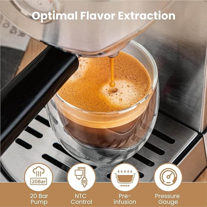 Gevi Espresso Expresso Machine 20 Bar with Auto Milk Frother, Professional Espresso Maker with Steam Wand, Compact Stainless Steel Cappuccino & Latte Machine, Gift for Coffee Lover, Home Baristas-DeskLoop Office
