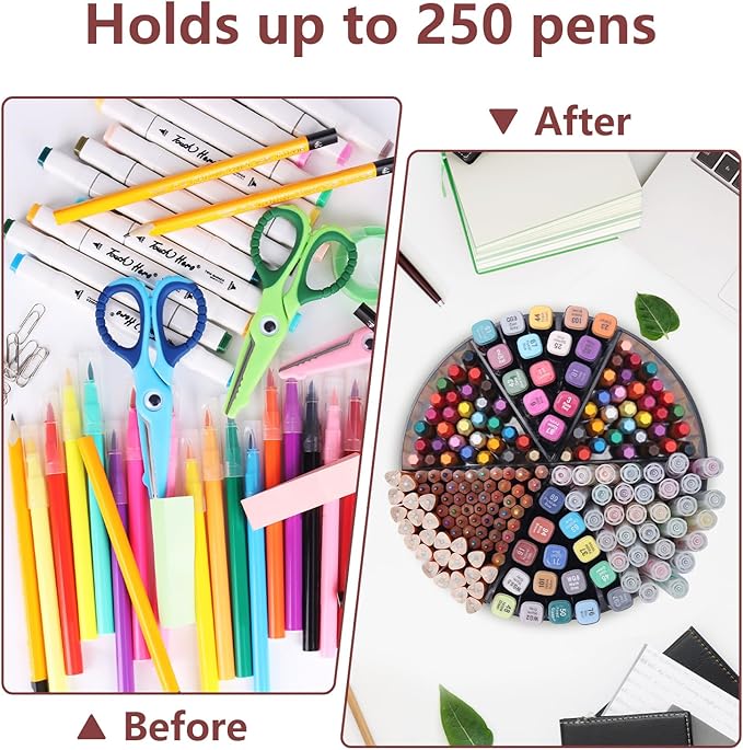 Absonic Acrylic Pen Holder Crayon Organizer for Kids, 6 Slots Arts and Crafts Organizer Marker Caddy Organizer for Classroom, 360 Rotating Pencil Holder Art Supplies Storage for School Office Grey-DeskLoop Office