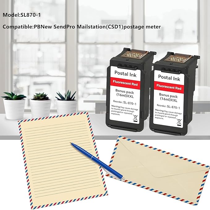 2-Pack SL-870-1 XXL Red Ink Cartridge High Capacity Compatible for SL870-1 SL8701 Fluorescent Red Ink Replacement for The PB N e w SendPro Mailstation Postage Machines (CSD1)-DeskLoop Office