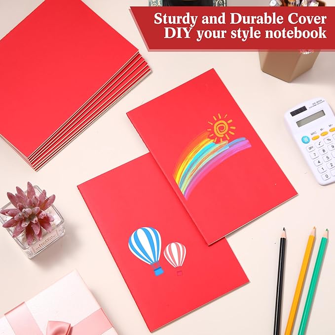 100 Pcs Kraft Notebook Journals 5.5 Inch x 8.3 Inch A5 Softcover Notebooks Bulk for Writing Sketch Office Notepad with 60 Pages 30 Sheets (Multicolor,Lined) (Red,Lined)-DeskLoop Office