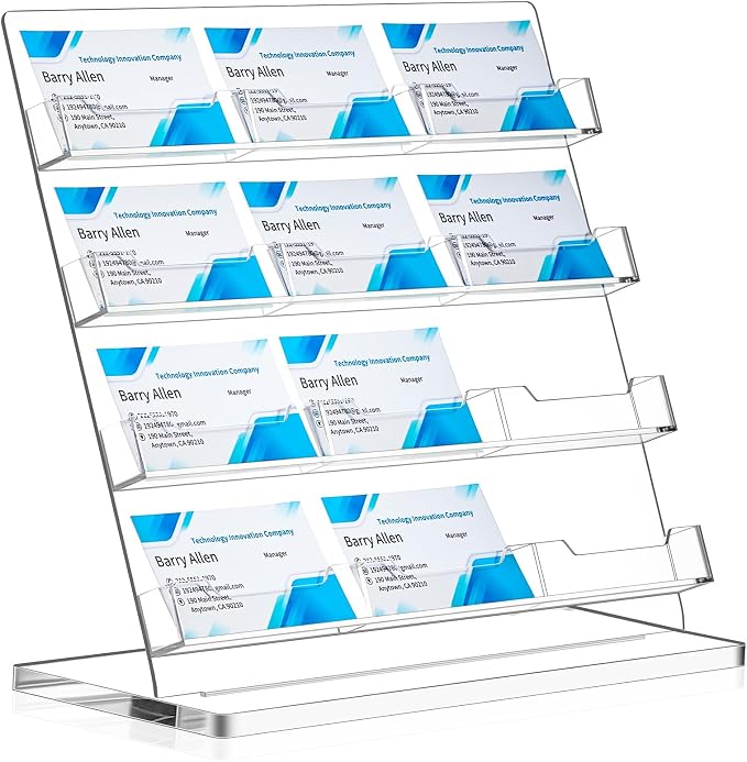 Dunzoom Business Card Holder for Desk 12 Slots Clear Gift Card Display Acrylic by Dunzoom