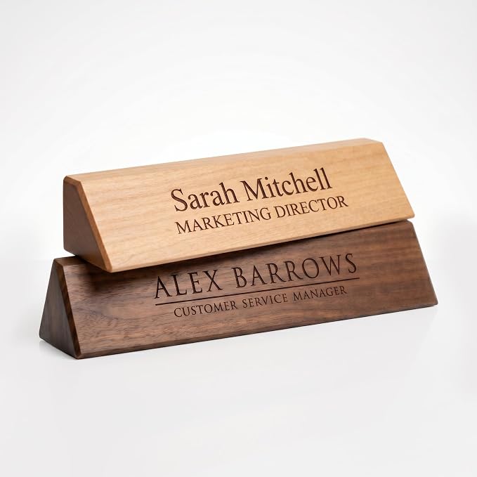 Custom Engraved Wooden Desk Name Plate, Personalized Office Desk Name Sign by Custom