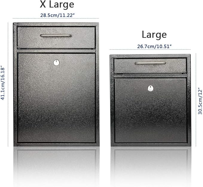 KYODOLED Steel Key Lock Mail Boxes Outdoor, Locking Wall Mount Mailbox, Security Lock Drop Box, Collection Boxes,16.2H x 11.22L x 4.72W Inches, Black X Large-DeskLoop Office