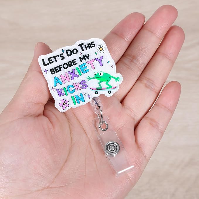 Let's Do This Before My Anxiety Kicks In Funny Skateboarding Frog Nurse Badge - Image 4