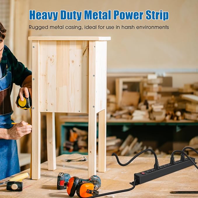 2Pack Rotating Mountable Power Strip, 12 Outlet Wall Mount Surge Protector, Metal Heavy Duty and Versatile Outlet Strip, Stylish Appearance, Sturdy and Durable, 6ft Power Cord.(Black)-DeskLoop Office