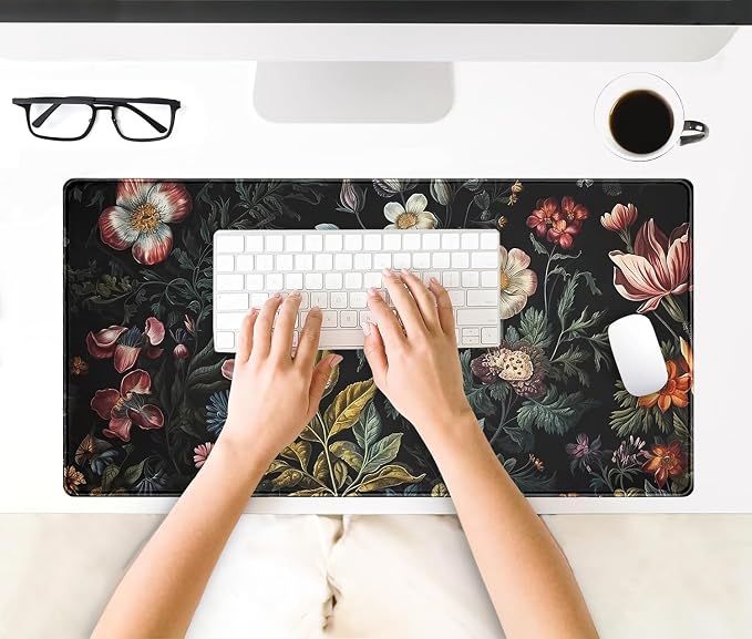 Floral Desk Mat Dark Academia Vintage Aesthetic Desk Pad Flower Plant Large - Image 3
