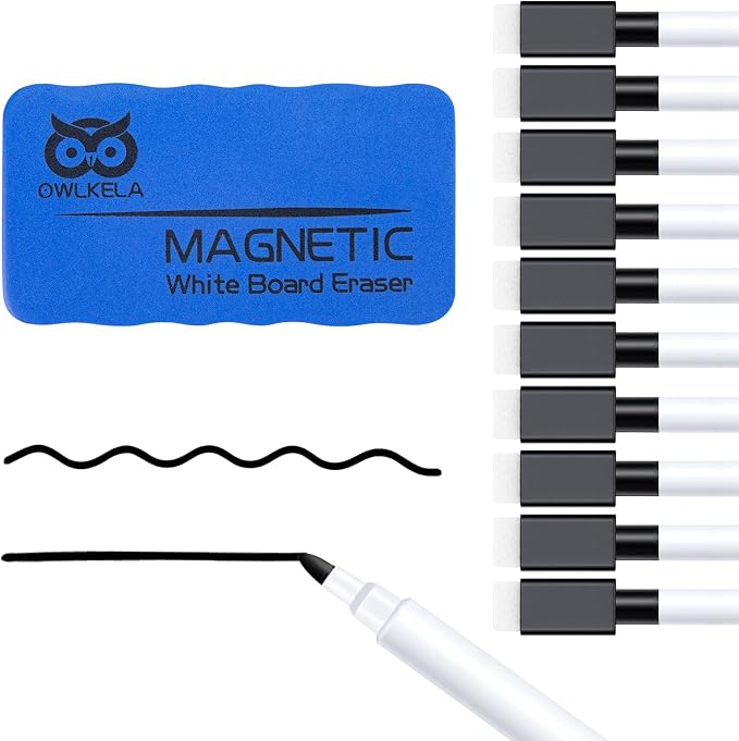 OWLKELA 10 Pcs Black Magnetic Erasable Markers by OWLKELA