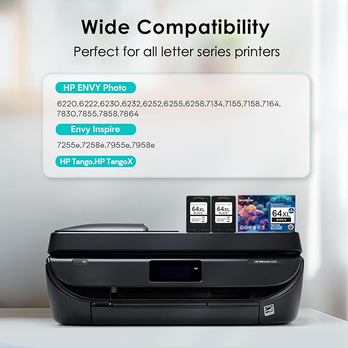 Remanufactured Ink Cartridge Replacement for HP Ink 64 Black HP64 XL HP64XL for Envy Photo 7858 7855 7120 7155 7100 7158 7164 6255 6252 6232 7800 Inspire 7200e 7900e 7955e Tango X Printer-DeskLoop Office