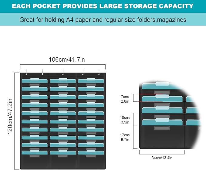 KIKIGOAL 30 Pockets Hanging Wall File Organizer, Heavy Duty Storage Pocket Chart - Image 5