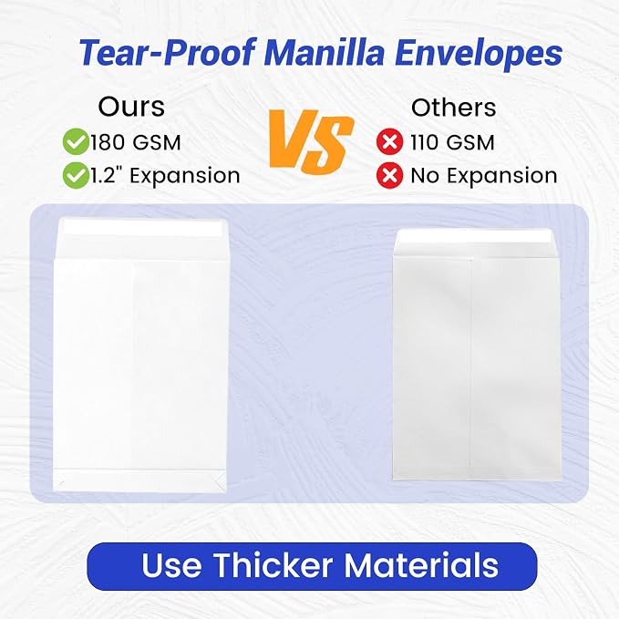 Expandable Manilla Envelopes 9 x 12 Self Seal, Goefun White Large Envelopes - Image 4
