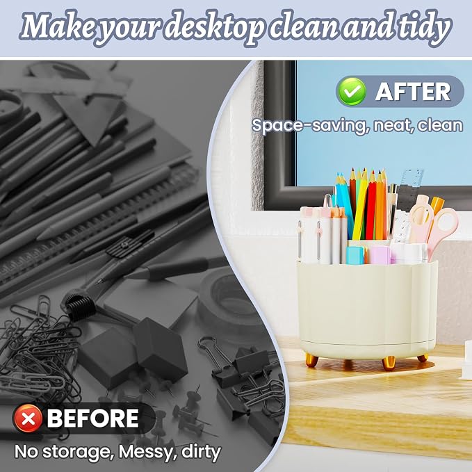 360 Degree Rotating Pen Holder for Desk, 6 Slots Desktop Organizer Caddy for - Image 4