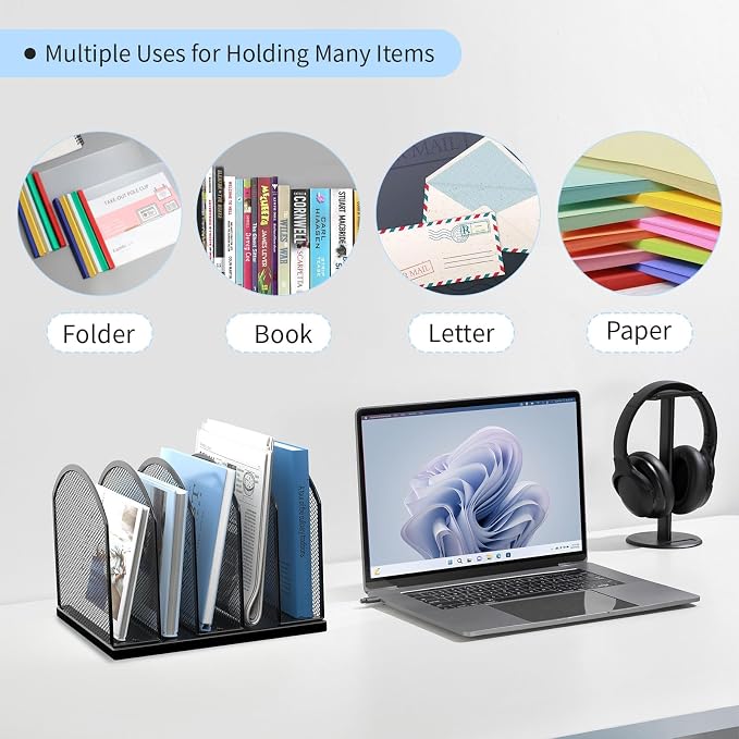 Gawerk 5-Section Vertical Desktop Organizer, 5-Section Mesh File Folder Stand - Image 6