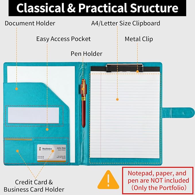 Professional Padfolio with Clipboard, Faux Leather Portfolio Folder Binder - Image 5