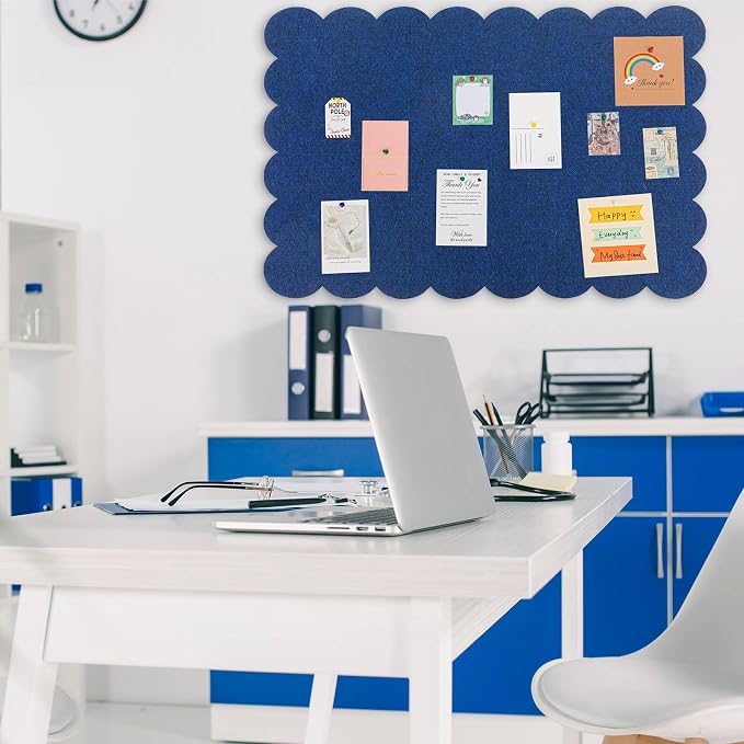 Mooliwe Scalloped Felt Bulletin Board 48 x 36 Inches Foldable Dark Blue Pin - Image 6