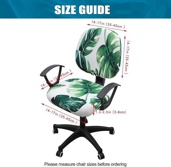 Smiry Stretch Printed Office Computer Chair Covers, Universal Washable Removable Desk Rotating Chair Slipcovers Protector, Seat + Backrest Cover - Green-DeskLoop Office