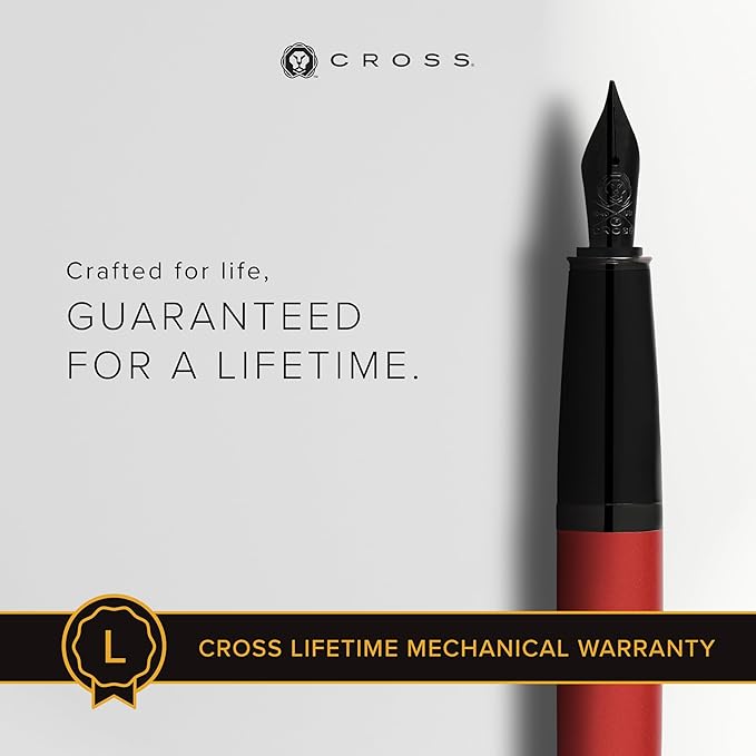 Cross Bailey Matte Red Lacquer Fountain Pen with polished black PVD appointments, Extra Fine Nib-DeskLoop Office